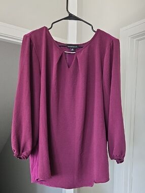 Fortune +Ivy Wine Long-Sleeve Keyhole Blouse